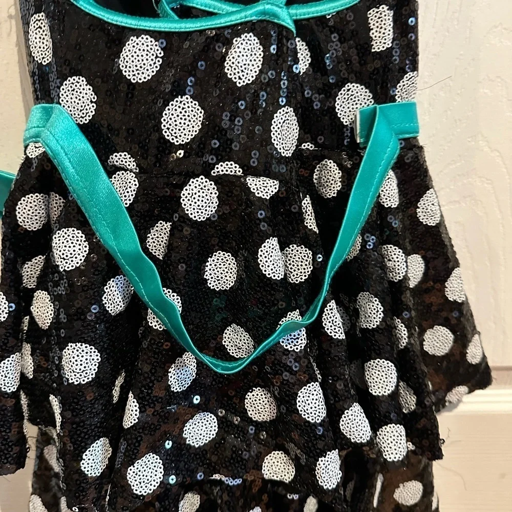 Weissman Sequins Green, Black and White Polka Dot Costume Jazz and Tap Costume